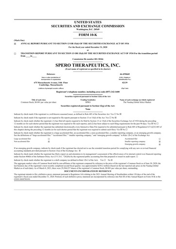 Thumbnail Spero Therapeutics 10-K Annual Report 2020