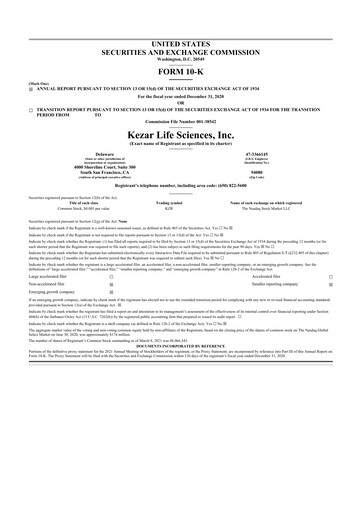 Thumbnail Kezar Life Sciences 10-K Annual Report 2020