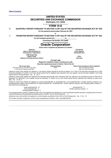 Thumbnail Oracle 10-Q Quarterly Report FY2021 