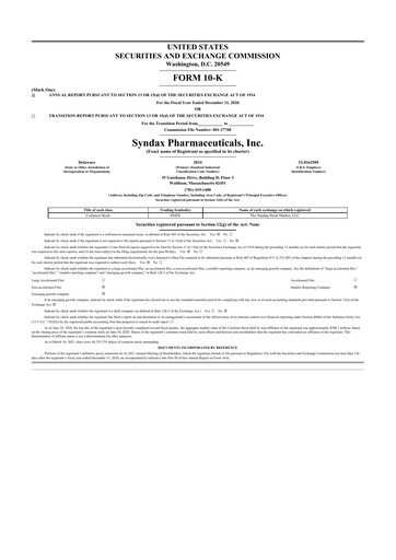 Thumbnail Syndax Pharmaceuticals 10-K Annual Report 2020