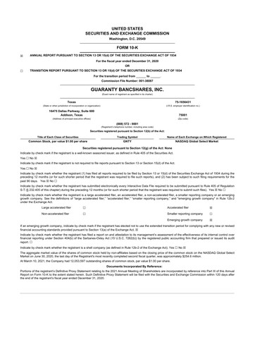 Thumbnail Guaranty Bancshares 10-K Annual Report 2020
