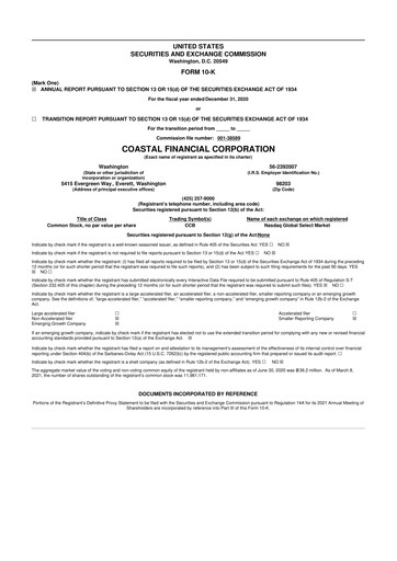 Thumbnail Coastal Financial Corporation 10-K Annual Report 2020