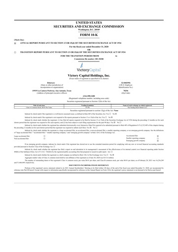 Miniature Victory Capital 10-K Rapport annuel 2020