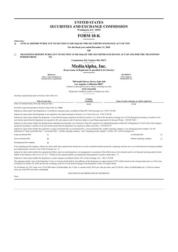 Thumbnail MediaAlpha 10-K Annual Report 2020