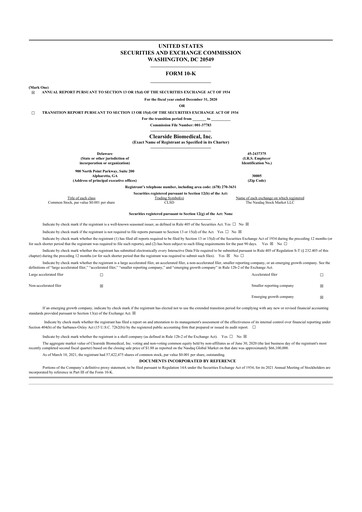 Miniature Clearside Biomedical
 10-K Rapport annuel 2020