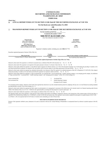 Thumbnail Mid Penn Bancorp 10-K Annual Report 2020