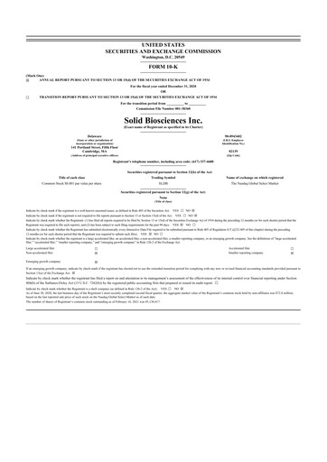 Miniature Solid Biosciences
 10-K Rapport annuel 2020