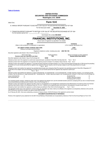 Thumbnail Financial Institutions 10-K Annual Report 