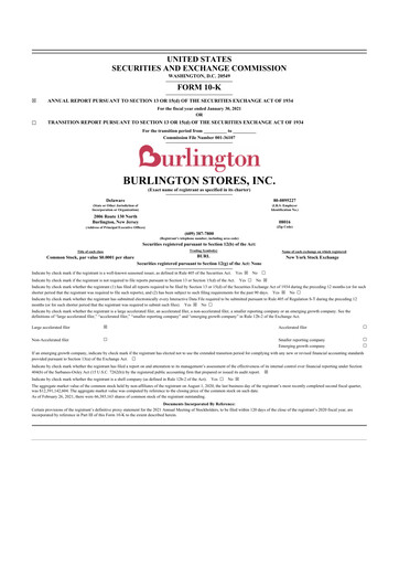 Thumbnail Burlington Stores 10-K Annual Report 2020