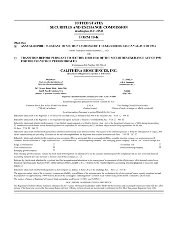 Thumbnail Calithera Biosciences
 10-K Annual Report 2020