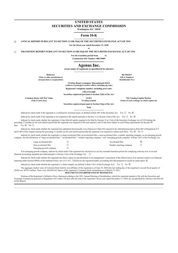 Thumbnail Agenus
 10-K Annual Report 2020