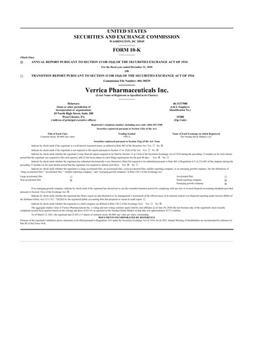 Vorschaubild Verrica Pharmaceuticals 10-K Jahresbericht 2020