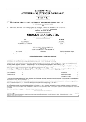 Thumbnail UroGen Pharma 10-K Annual Report 2020
