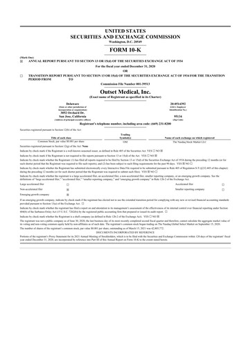 Thumbnail Outset Medical 10-K Annual Report 2020