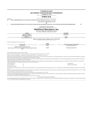 Thumbnail MainStreet Bancshares 10-K Annual Report 2020