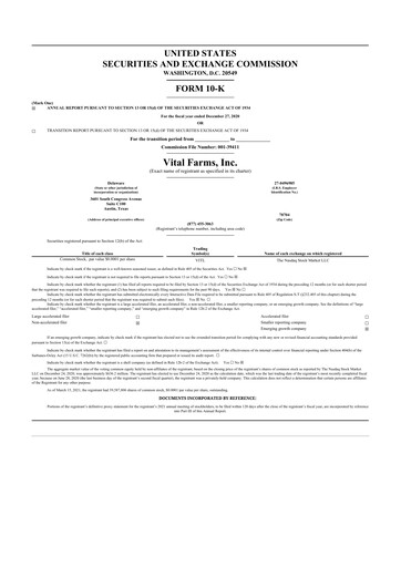 Vorschaubild Vital Farms 10-K Jahresbericht 2020