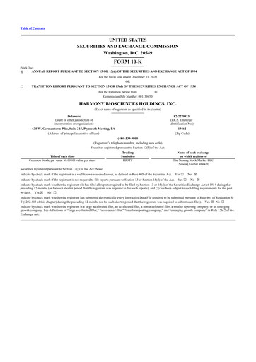Vorschaubild Harmony Biosciences 10-K Jahresbericht 2020