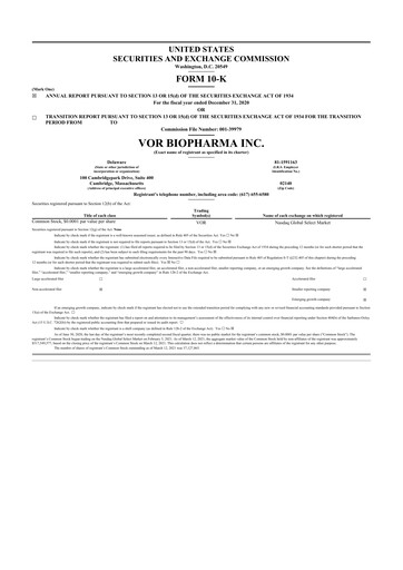 Thumbnail Vor Biopharma 10-K Annual Report 