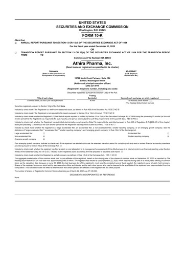 Thumbnail Athira Pharma 10-K Annual Report 2020