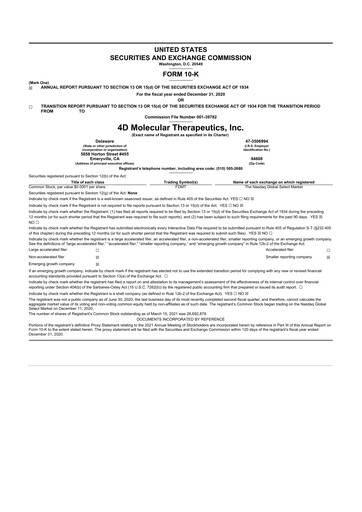 Thumbnail 4D Molecular Therapeutics 10-K Annual Report 2020
