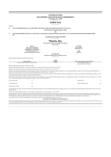 Miniature Nkarta 10-K Rapport annuel 2020