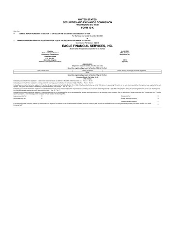 Thumbnail Eagle Financial Services 10-K Annual Report 