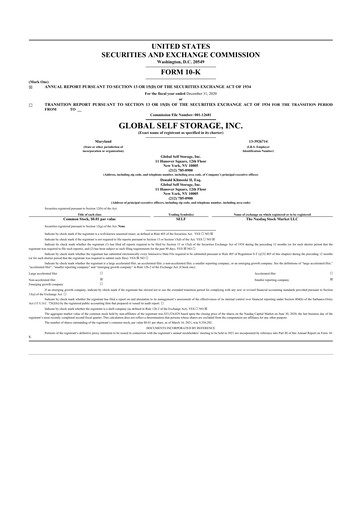 Thumbnail Global Self Storage 10-K Annual Report 2020