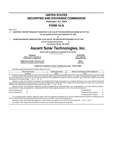 Thumbnail Ascent Solar Technologies 10-Q Quarterly Report FY 