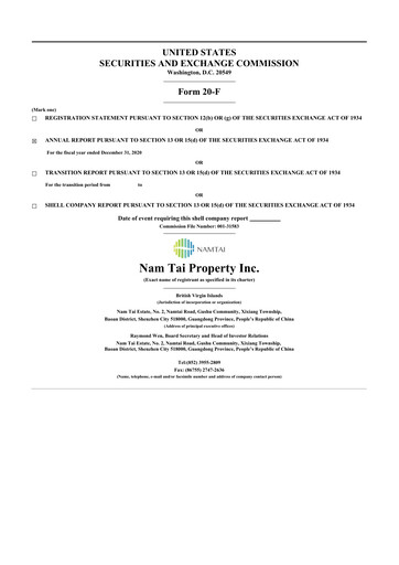 Thumbnail Nam Tai Property 20-F Annual Report 2020
