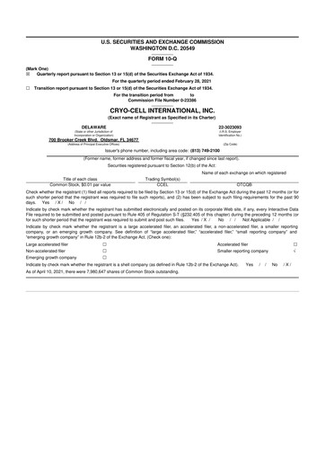 Thumbnail Cryo-Cell International 10-Q Quarterly Report FY2021 