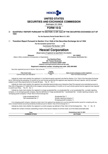 Thumbnail Hexcel
 10-Q Quarterly Report FY2021 