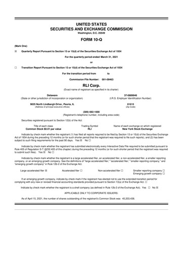 Vorschaubild RLI Corp.
 10-Q Quartalsbericht 2021 