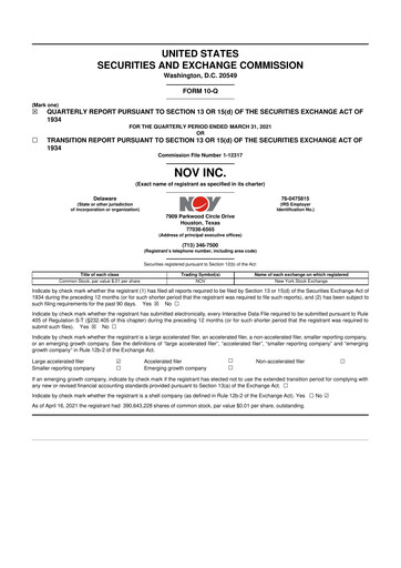 Thumbnail NOV 10-Q Quarterly Report FY2021 