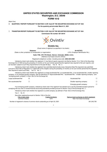 Thumbnail Ovintiv 10-Q Quarterly Report FY2021 