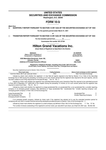 Thumbnail Hilton Grand Vacations
 10-Q Quarterly Report FY 