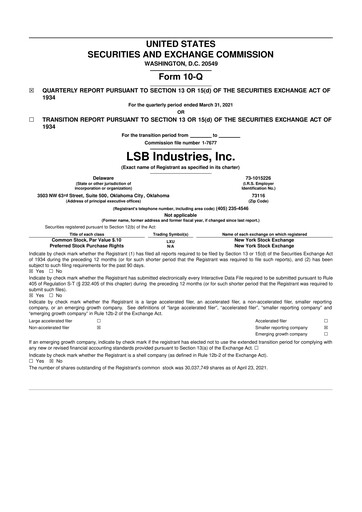 Thumbnail LSB Industries 10-Q Quarterly Report FY 