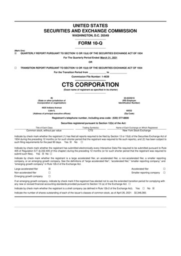 Miniature CTS Corporation 10-Q Rapport trimestriel 2021 