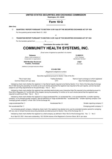 Miniature Community Health Systems
 10-Q Rapport trimestriel 2021 