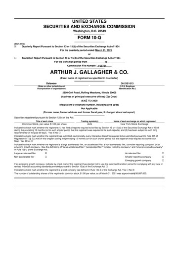 Vorschaubild Arthur J. Gallagher & Co.
 10-Q Quartalsbericht  