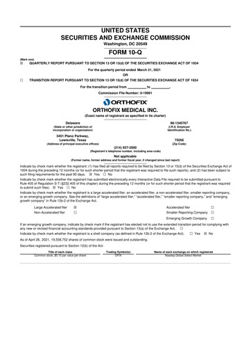 Vorschaubild Orthofix Medical
 10-Q Quartalsbericht 2021 