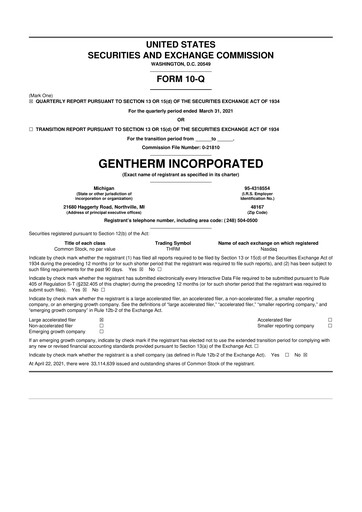 Thumbnail Gentherm 10-Q Quarterly Report FY2021 