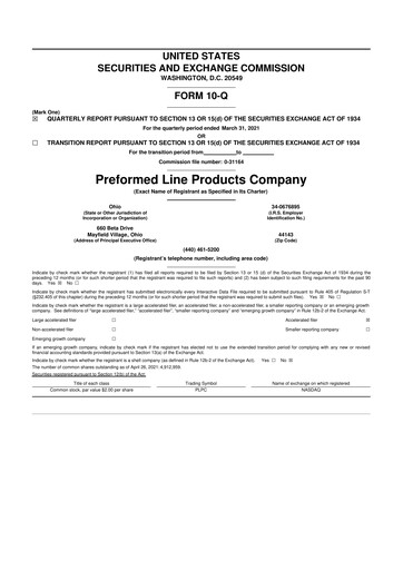 Vorschaubild Preformed Line Products 10-Q Quartalsbericht 2021 