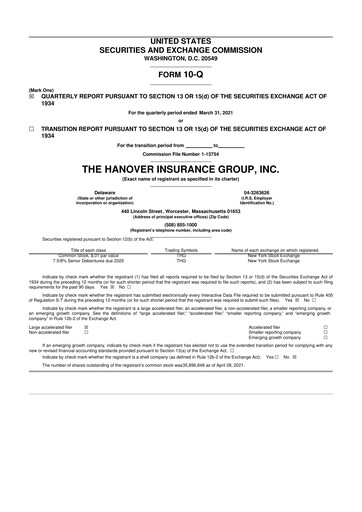 Thumbnail Hanover Insurance Group 10-Q Quarterly Report FY 