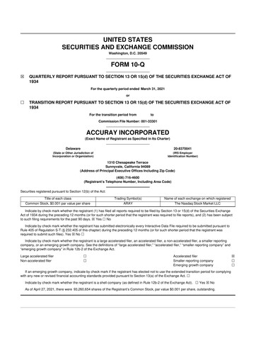 Thumbnail Accuray 10-Q Quarterly Report FY2021 