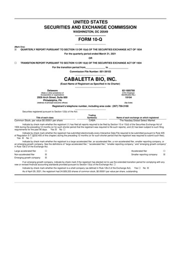 Thumbnail Cabaletta Bio 10-Q Quarterly Report FY 