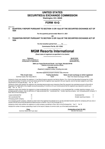 Thumbnail MGM Resorts

 10-Q Quarterly Report FY2021 