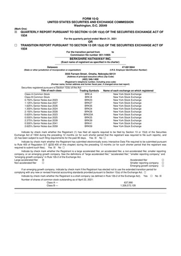 Thumbnail Berkshire Hathaway  10-Q Quarterly Report FY2021 