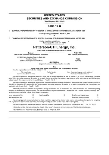 Thumbnail Patterson-UTI Energy 10-Q Quarterly Report FY2021 