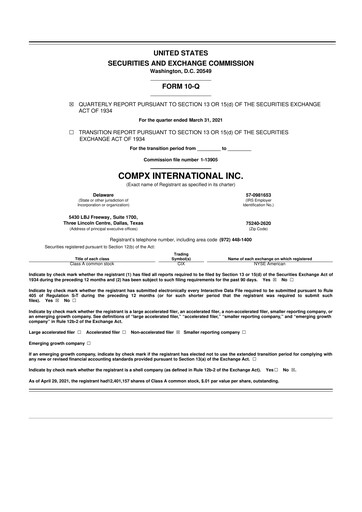 Thumbnail CompX International 10-Q Quarterly Report FY2021 