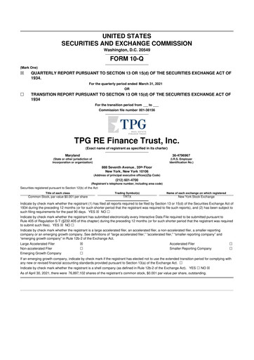 Thumbnail TPG Real Estate Finance Trust
 10-Q Quarterly Report FY 